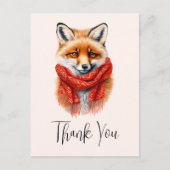 Süßer Fuchs mit rotem Schal Herbstbild Danke Postkarte (Vorderseite)