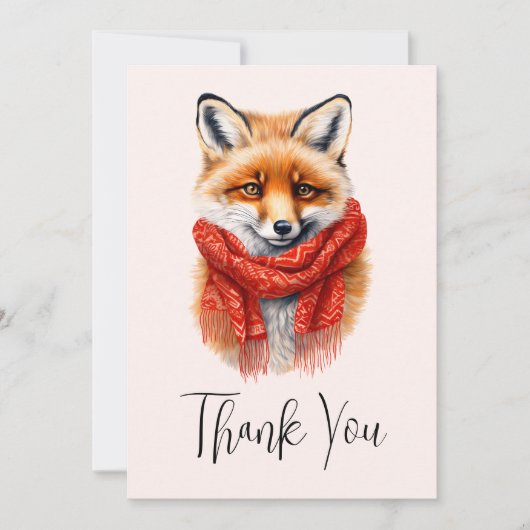 Süßer Fuchs mit rotem Schal Herbstbild Dankeskarte (Vorderseite)