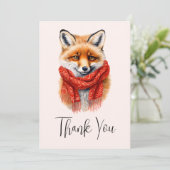 Süßer Fuchs mit rotem Schal Herbstbild Dankeskarte (Stehend Vorderseite)