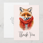 Süßer Fuchs mit rotem Schal Herbstbild Dankeskarte (Vorne/Hinten)