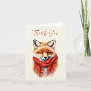 Süßer Fuchs mit rotem Schal Herbstbild Dankeskarte