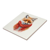 Süßer Fuchs mit rotem Schal Herbstbild Fliese (Seite)