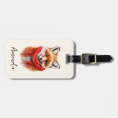 Süßer Fuchs mit rotem Schal Herbstbild Gepäckanhänger (Vorderseite horizontal)