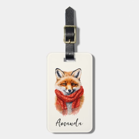 Süßer Fuchs mit rotem Schal Herbstbild Gepäckanhänger (Vorderseite vertikal)