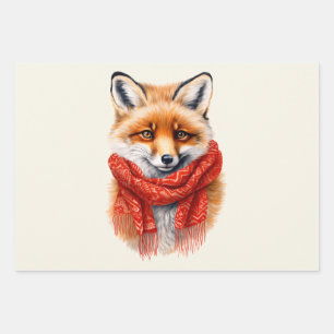 Süßer Fuchs mit rotem Schal Herbstbild Geschenkpapier Set