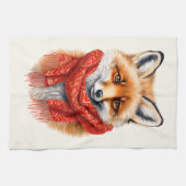 Süßer Fuchs mit rotem Schal Herbstbild Geschirrtuch (Horizontal)
