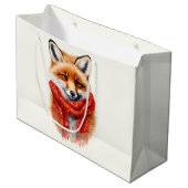 Süßer Fuchs mit rotem Schal Herbstbild Große Geschenktüte (Vorderseite Schrägansicht)