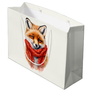 Süßer Fuchs mit rotem Schal Herbstbild Große Geschenktüte