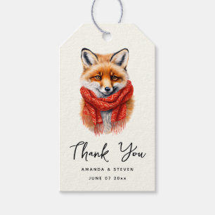 Süßer Fuchs mit rotem Schal - Herbstbild - Hochzei Geschenkanhänger