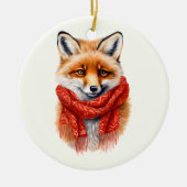 Süßer Fuchs mit rotem Schal Herbstbild Keramik Ornament (Vorne)