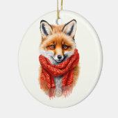 Süßer Fuchs mit rotem Schal Herbstbild Keramik Ornament (Links)