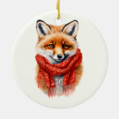 Süßer Fuchs mit rotem Schal Herbstbild Keramik Ornament (Hinten)