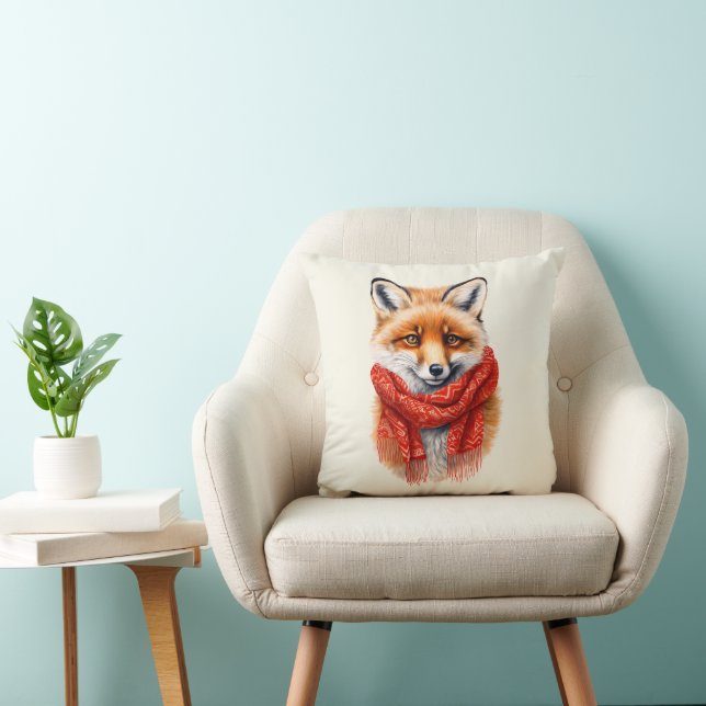 Süßer Fuchs mit rotem Schal Herbstbild Kissen (Stuhl )