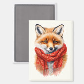 Süßer Fuchs mit rotem Schal Herbstbild Magnet (Vorderseite/Rückseite)