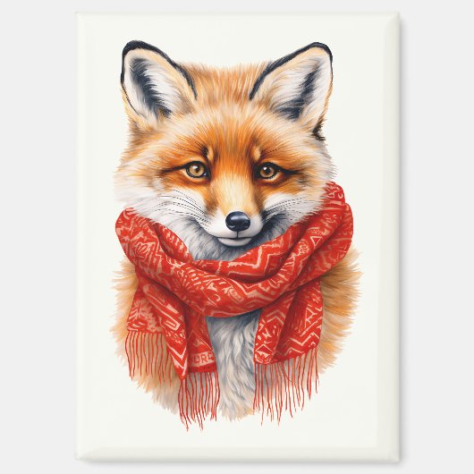 Süßer Fuchs mit rotem Schal Herbstbild Magnet (Vorderseite)