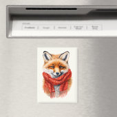 Süßer Fuchs mit rotem Schal Herbstbild Magnet (In Situ (Geschirrspüler))