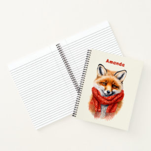 Süßer Fuchs mit rotem Schal Herbstbild Notizblock