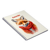 Süßer Fuchs mit rotem Schal Herbstbild Notizblock (Rechte Seite)