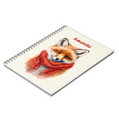 Süßer Fuchs mit rotem Schal Herbstbild Notizblock (Linke Seite)