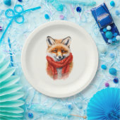 Süßer Fuchs mit rotem Schal Herbstbild Pappteller (Party)