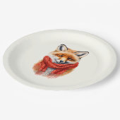 Süßer Fuchs mit rotem Schal Herbstbild Pappteller (Schrägansicht)