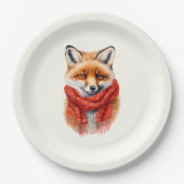 Süßer Fuchs mit rotem Schal Herbstbild Pappteller (Vorderseite)