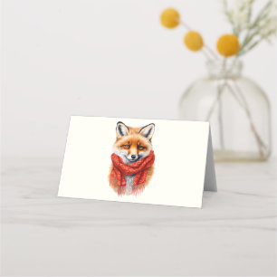 Süßer Fuchs mit rotem Schal Herbstbild Platzkarte