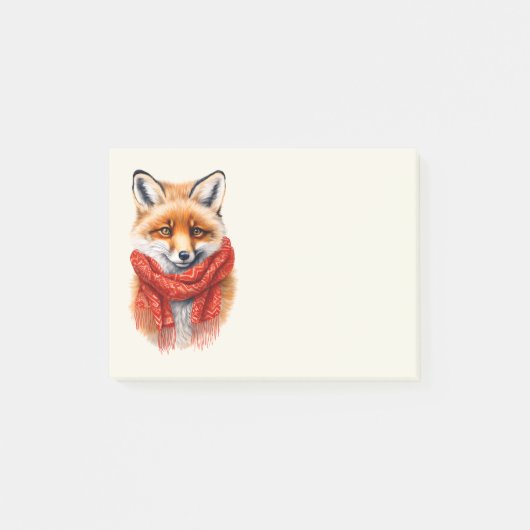 Süßer Fuchs mit rotem Schal Herbstbild Post-it Klebezettel (Vorderseite)