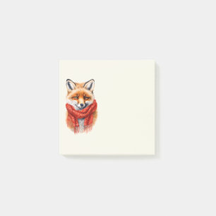 Süßer Fuchs mit rotem Schal Herbstbild Post-it Klebezettel