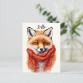 Süßer Fuchs mit rotem Schal Herbstbild Postkarte (Stehend Vorderseite)