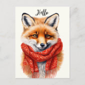 Süßer Fuchs mit rotem Schal Herbstbild Postkarte (Vorderseite)