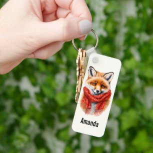 Süßer Fuchs mit rotem Schal Herbstbild Schlüsselanhänger
