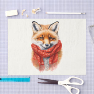 Süßer Fuchs mit rotem Schal Herbstbild Seidenpapier