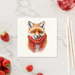 Süßer Fuchs mit rotem Schal Herbstbild Serviette
