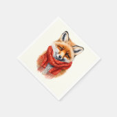 Süßer Fuchs mit rotem Schal Herbstbild Serviette (Ecke)