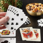 Süßer Fuchs mit rotem Schal Herbstbild Spielkarten (In Situ)