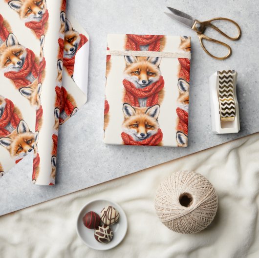 Süßer Fuchs mit rotem Schal Herbstmuster Geschenkpapier (Kunsthandwerk)