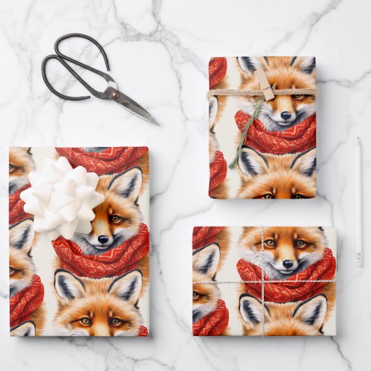 Süßer Fuchs mit rotem Schal Herbstmuster Geschenkpapier Set (Vorderseite)