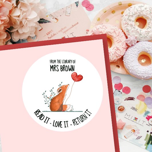 Süßer Fuchs personalisierte Buchplatte | Benutzerd Runder Aufkleber