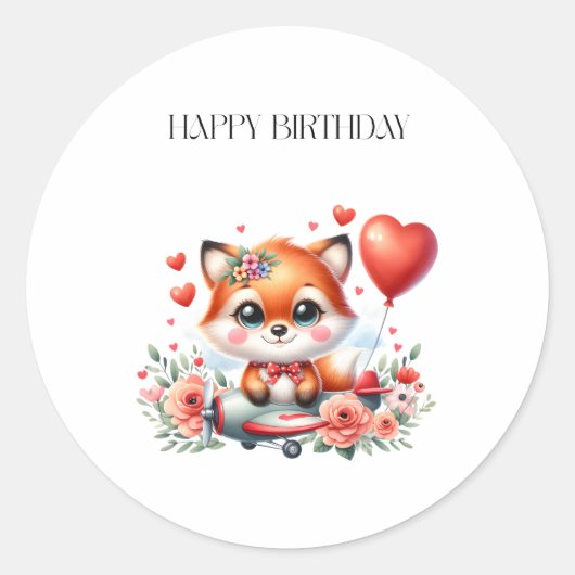 Süßer Fuchs-Pilot Geburtstag Runder Aufkleber (Vorderseite)