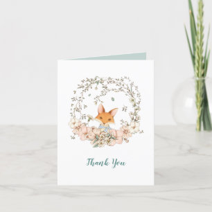 Süßer Fuchs Vintage-Blumen Enteneiblaues Leer Inne Dankeskarte