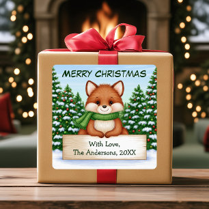 Süßer Fuchs Weihnachten Personalisierte Geschenkau Quadratischer Aufkleber
