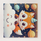 Süßer Fuchs Weltraum Wolken Puzzle Für Kinder (Horizontal)