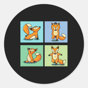 Süßer Fuchs Yoga Tier Meditation Zen Stretch Pose  Runder Aufkleber