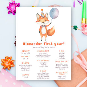 Süßer Fuchs zum ersten Geburtstag Meilenstein Gebu Poster