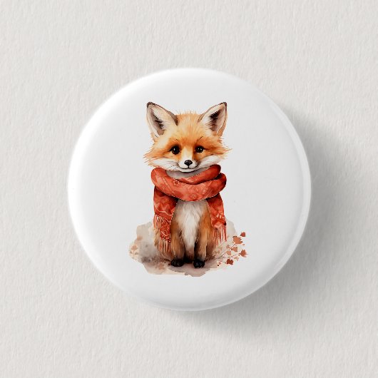 Süßer Fuchswelpe mit rotem Schal Button (Vorderseite)