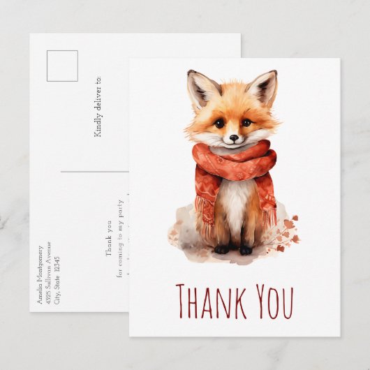 Süßer Fuchswelpe mit rotem Schal Danke Postkarte (Vorne/Hinten)