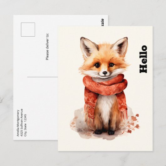 Süßer Fuchswelpe mit rotem Schal Postkarte (Vorne/Hinten)