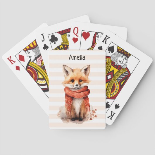 Süßer Fuchswelpe mit rotem Schal Spielkarten (Rückseite)