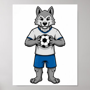 Süßer Fußball-Wolf-Fußballspieler-Tier-Sport Poster